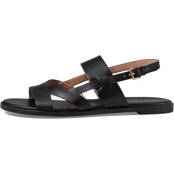 NWT Cole Haan Women's Fawn Flat Sandal, Black Leather-Size 5 - Picture 2 of 5